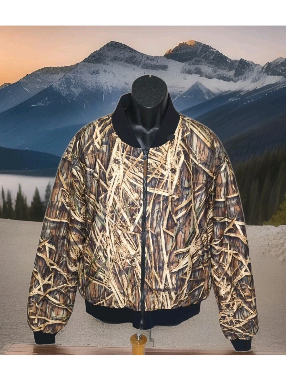 Browning Camo Hunting Bomber Jacket Mens XL X-Large Reversible Shadow Grass Bird
